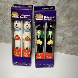 Set of 2 Pumpkin Time Halloween Candles Ghost Witch Jack O Lantern 10 Inch Kmart